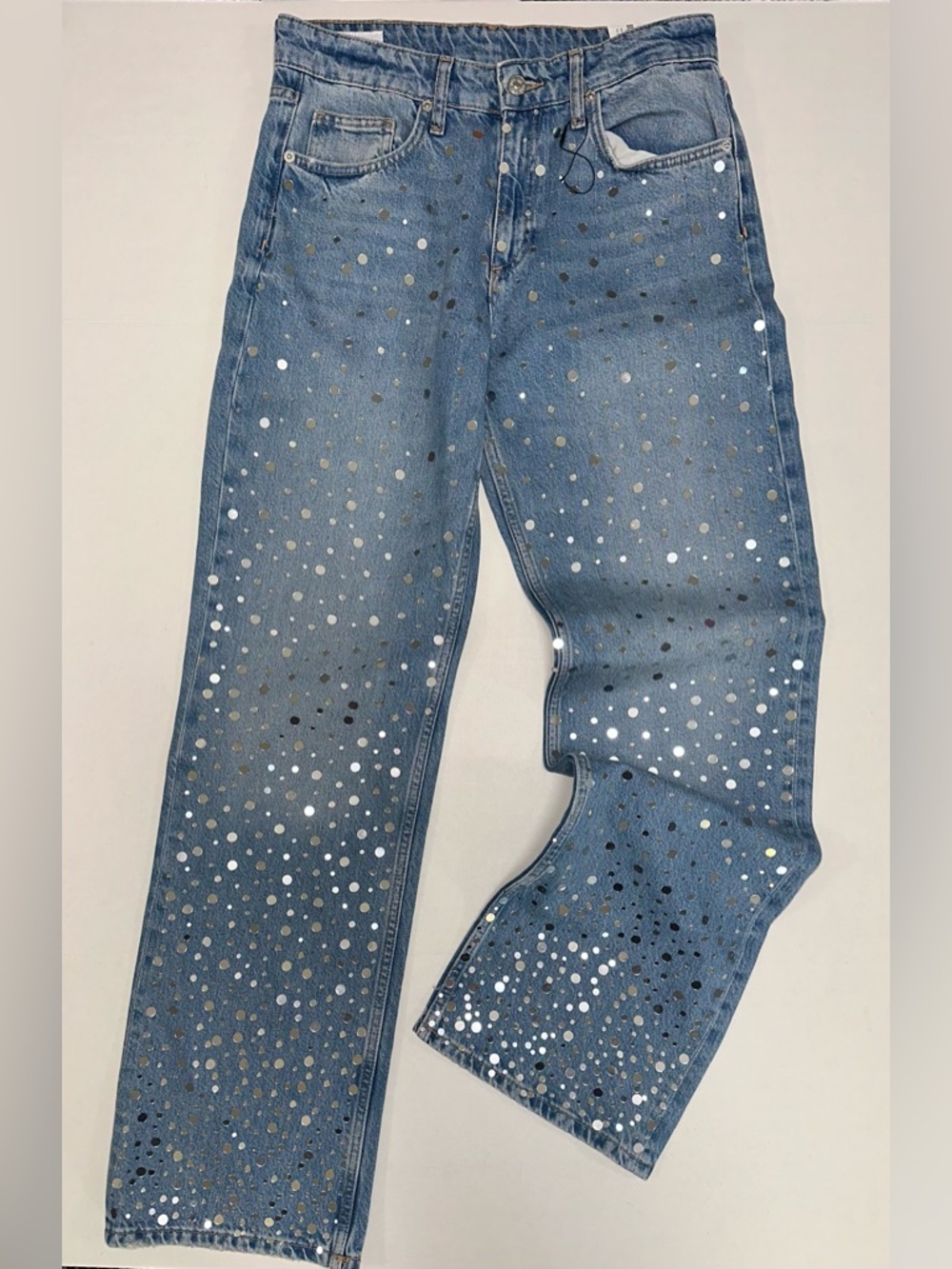 ZARA Mid-Rise Wide Leg Mirror Denim Jeans NWOT
